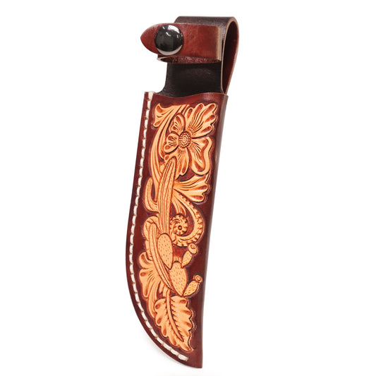 Knife Sheath for 5 Inch Fixed Blade Knife with Floral Tooling