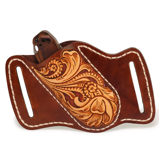 Trapper Knife Sheath for Folding Knife (L) with Floral Tooling
