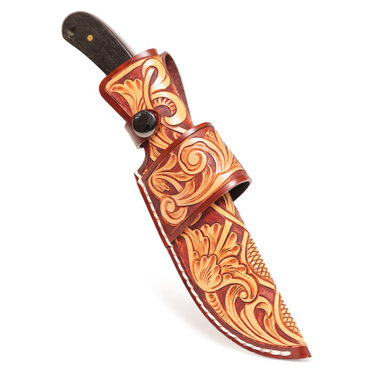 Knife Sheath for 3.5 Inch Hunting Knife with Floral Tooling