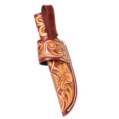 Knife Sheath for 3.5 Inch Hunting Knife with Floral Tooling