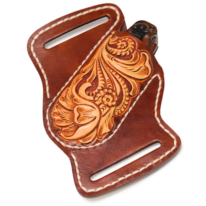 Trapper Knife Sheath for Folding Knife (L) with Floral Tooling
